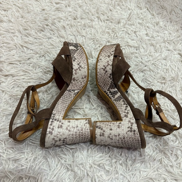 Stefanel suede snakeskin platform block heel ankle strap brown‎ size 36 EU - Picture 1 of 8